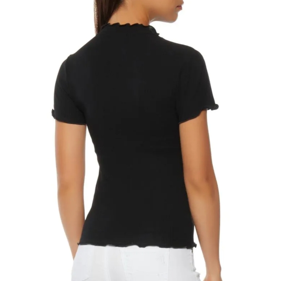 Black short sleeve high neck lettuce shirt top - Picture 2 of 6